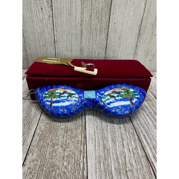Vtg Cloisonne Novelty Beach Sunglasses w/ Red Velvet Box Christmas Ornament 5.5" - Picture 1 of 6